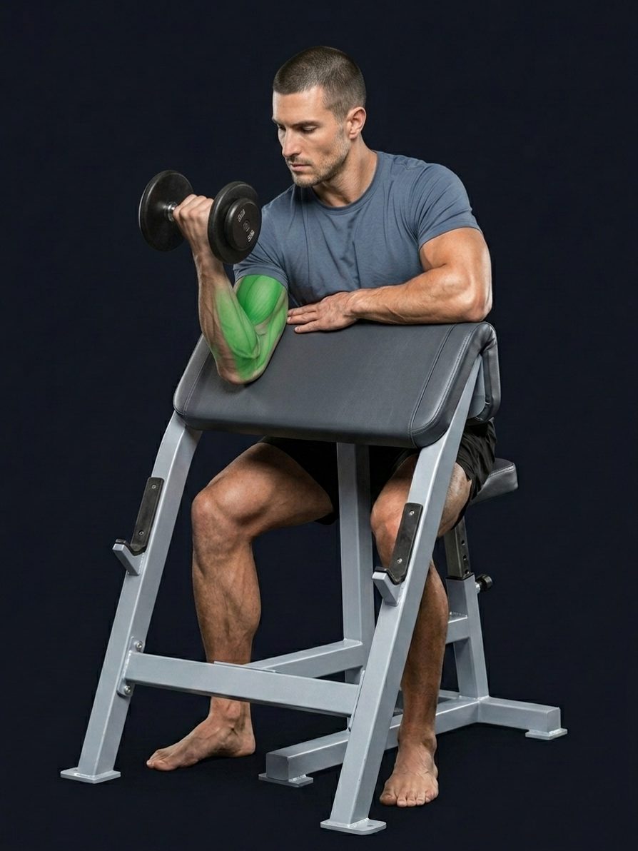 One Arm Dumbbell Preacher Curl