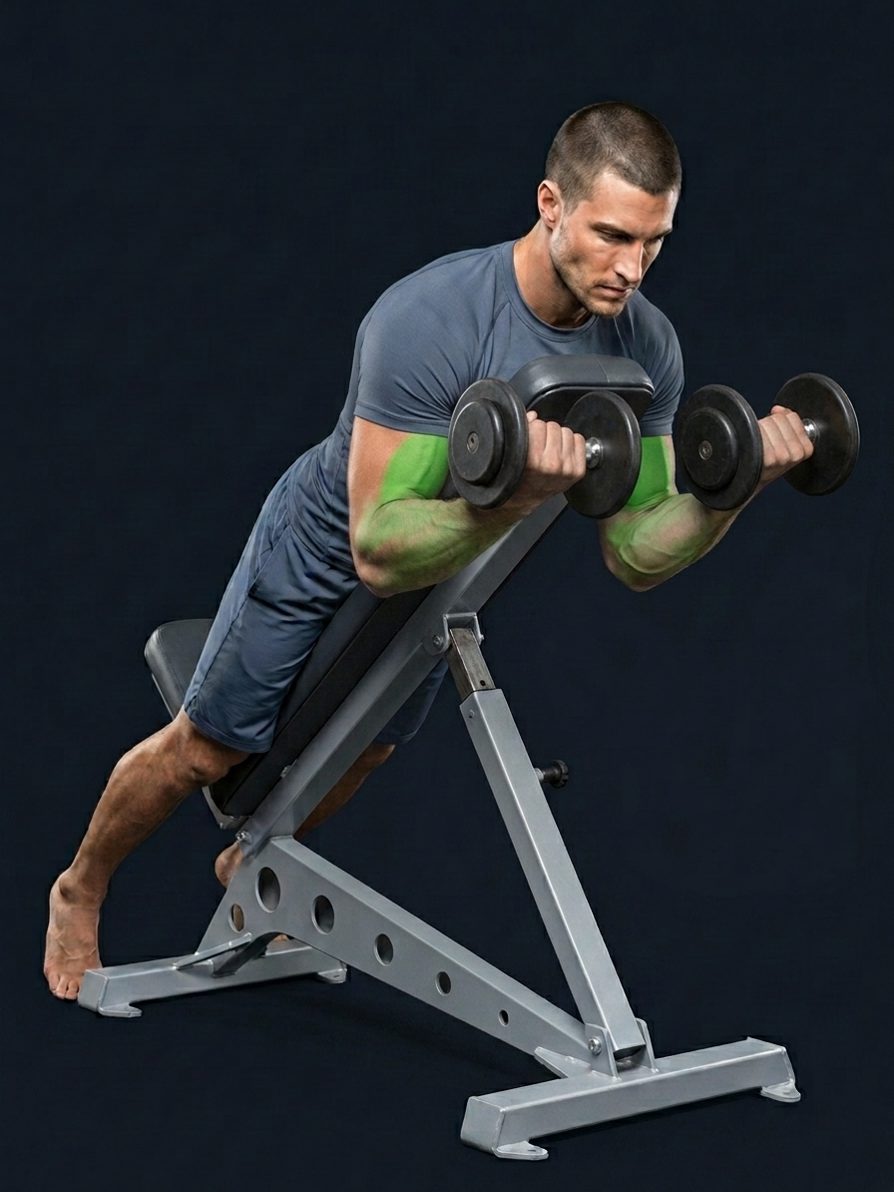 Prone Incline Dumbbell Curl