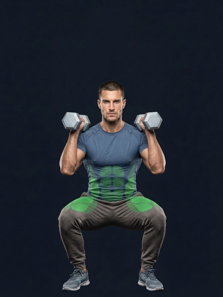 Squat frontale con manubri