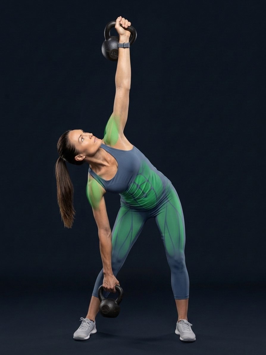 Moulin à vent avec deux kettlebells