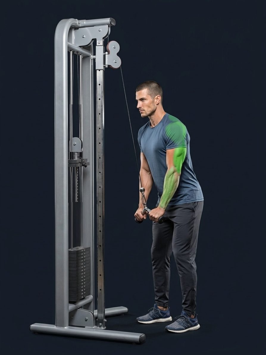 Extension triceps à la poulie haute avec barre en V