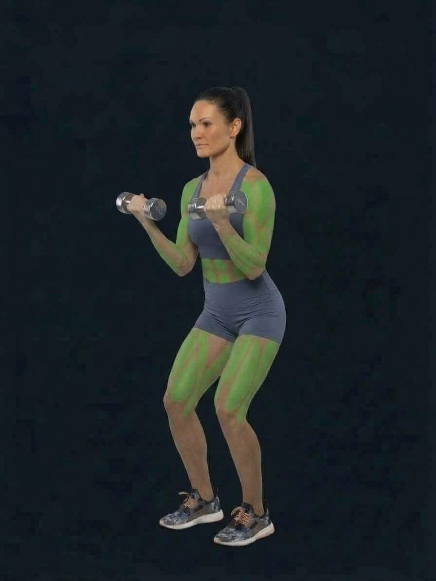 Dumbbell Biceps Curl Squat — full movement