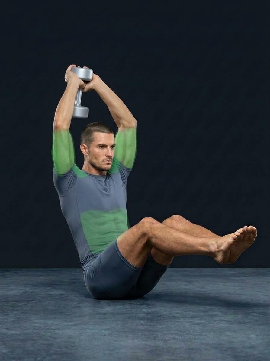 Dumbbell V-Sit Overhead Triceps Extension