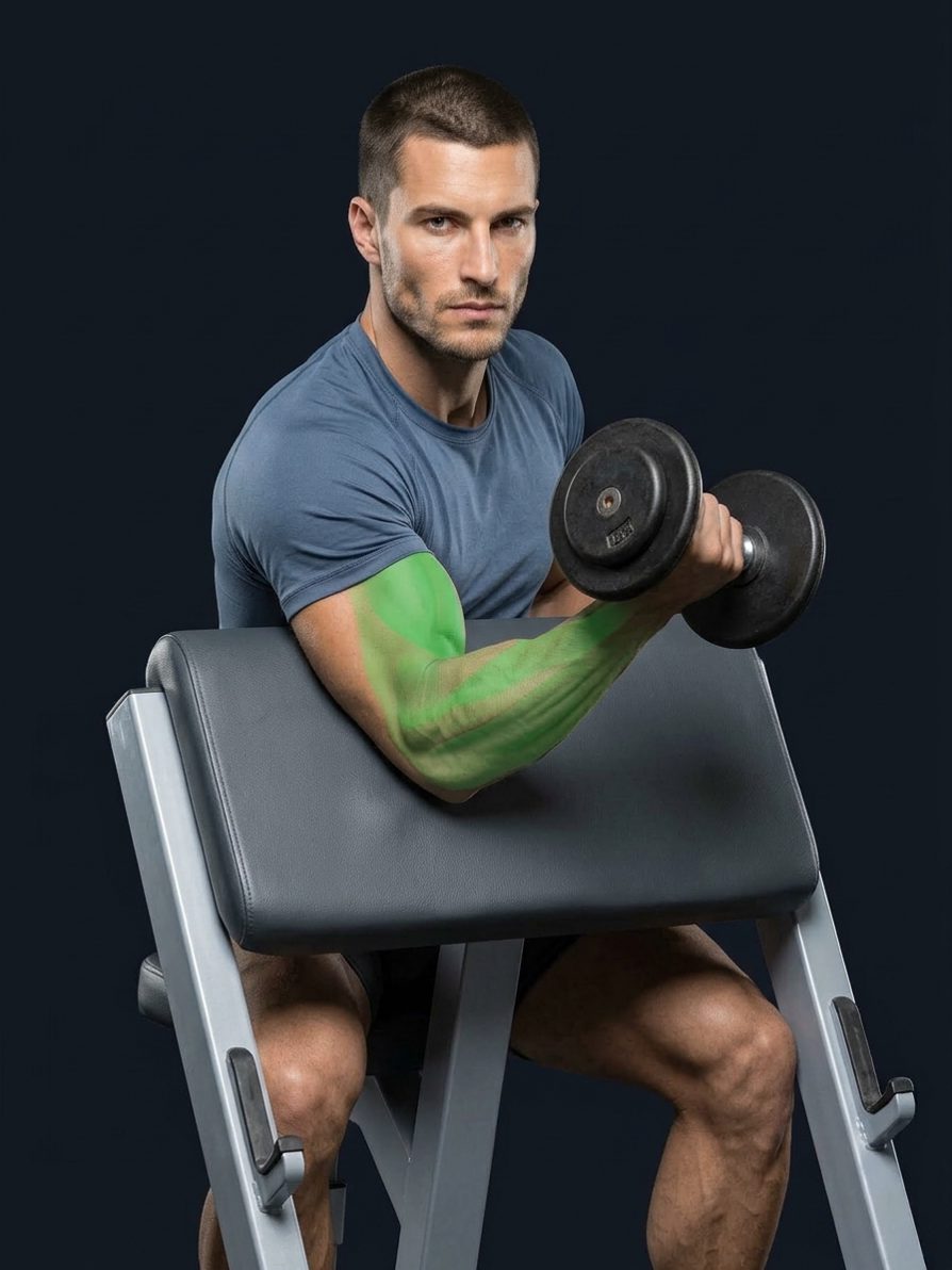 Internally Rotated Dumbbell Preacher Curl