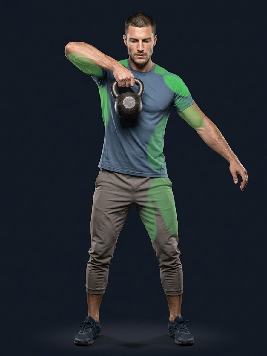 Vienos rankos kettlebell traukimas aukštyn