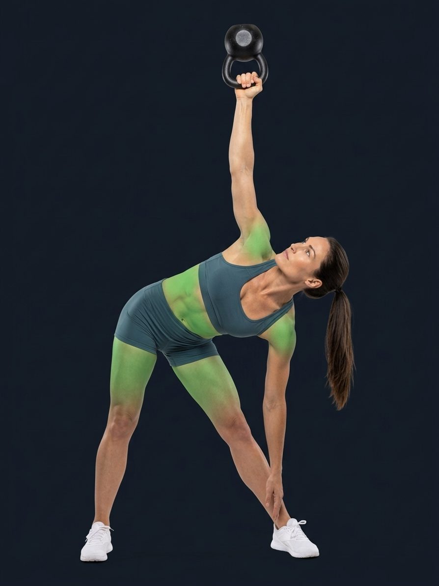Moulin avec kettlebell en prise basse