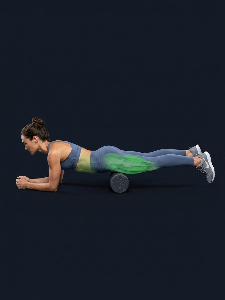 To-benet quadriceps-release på foam roller